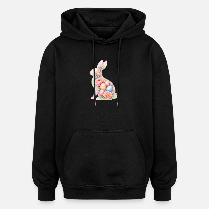 Aquarelle de Pâques du Lapin - Sweat à capuche oversize unisexe - noir