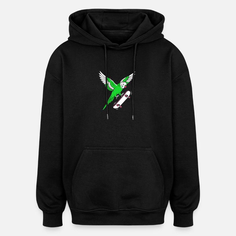 Dessin animé du Perroquet Vert - Sweat à capuche oversize unisexe - noir