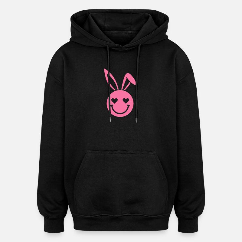 Yeux en forme de cœur de lapin rose - Sweat à capuche oversize unisexe - noir