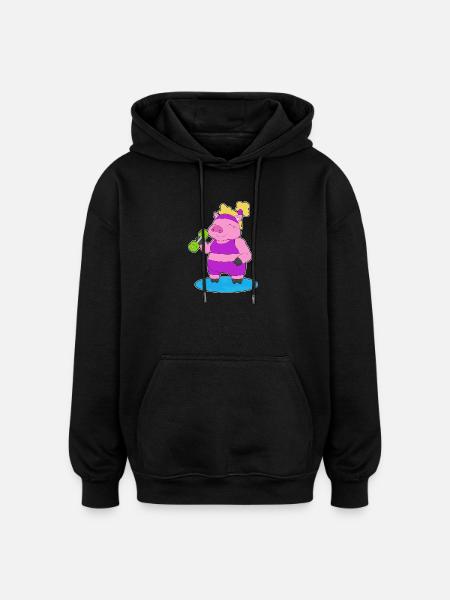 Bodybuilder cochon avec haltères - Sweat à capuche oversize unisexe - noir