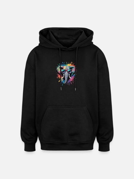 Bunter Elefant Wasserfarben Spritzer - Oversized Unisex Hoodie - Schwarz