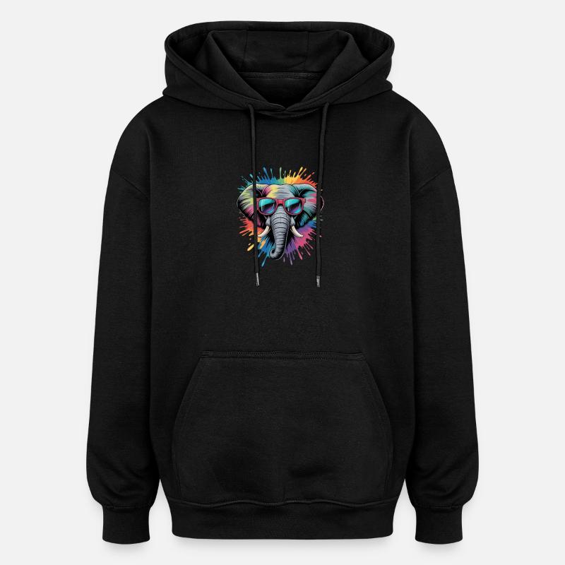 Bunter Elefant Wasserfarben Spritzer - Oversized Unisex Hoodie - Schwarz