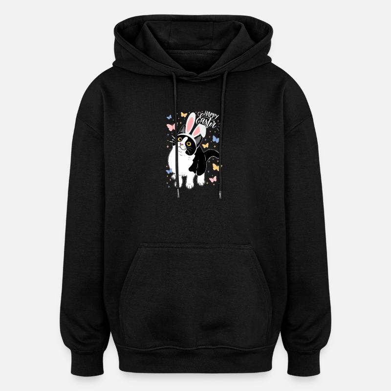 Easter Cat with Bunny Ears - Oversized Unisex Hoodie - black