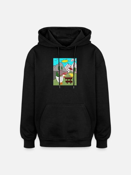 Rural Chicken Delight with Chicks Alps - Oversized Unisex Hoodie - black