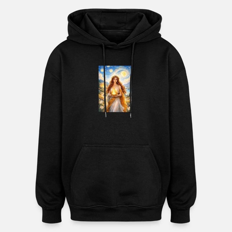 Hestia Nuit étoilée - Sweat à capuche oversize unisexe - noir