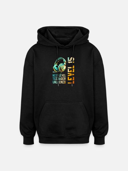 15º cumpleaños Chico Chica Adolescente Nivel 15 - Sudadera con capucha oversize unisex - negro
