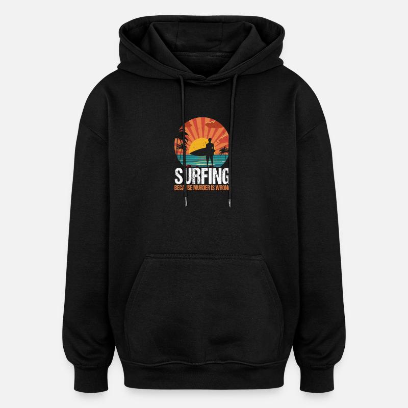 Surfing Retro Surfer Sunset  - Oversized Unisex Hoodie - black