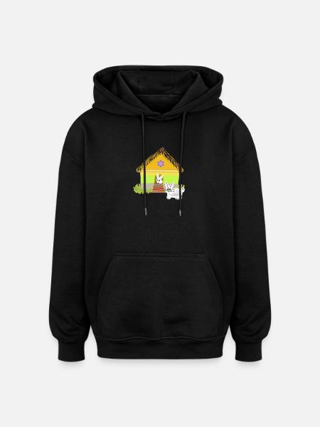 Hasenstall Kaninchen Hase Kinder Kind - Oversized Unisex Hoodie - Schwarz
