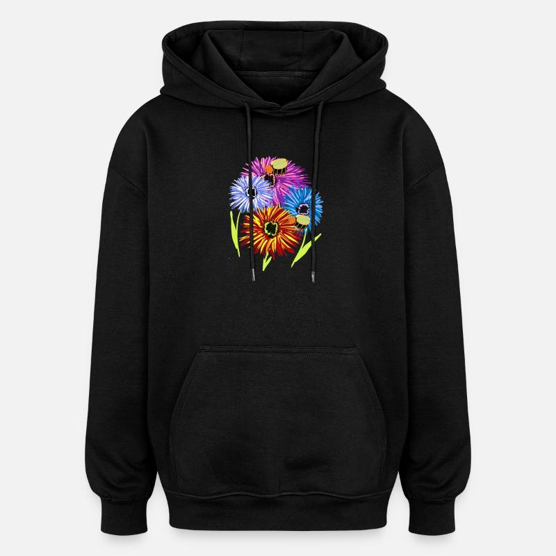 Fleurs d’été rétro abeilles - Sweat à capuche oversize unisexe - noir