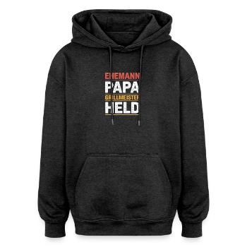 Dad Grill Master Hero for Father's Day BBQ - Oversized Unisex Hoodie - charcoal grey - Front - Noah (186cm)