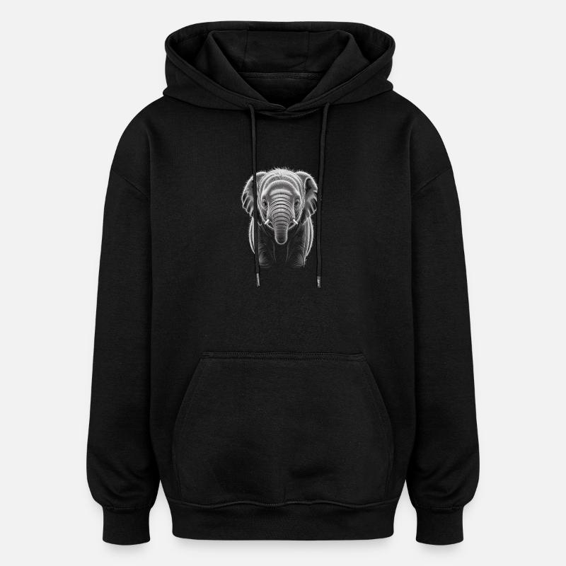 Elefant - Oversized Unisex Hoodie - Schwarz
