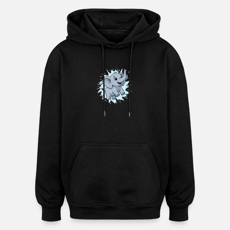 Cute elephant with paint splash - Oversized Unisex Hoodie - black