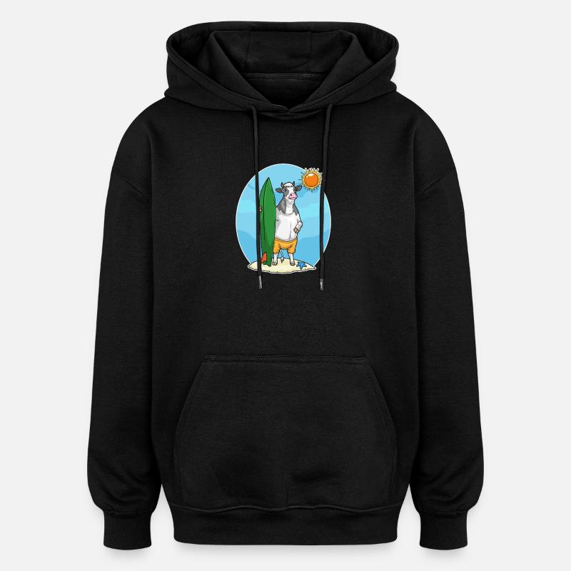 Kuh Strand Surfbrett Sommer - Oversized Unisex Hoodie - Schwarz