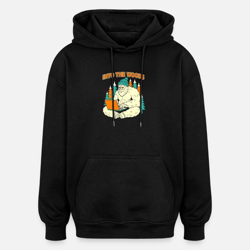 Sasquatch-Laptop im Wald - Oversized Unisex Hoodie - Schwarz