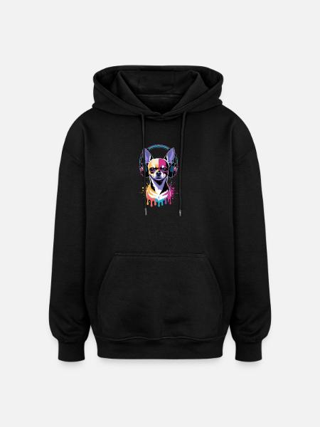 Chihuahua Kopfhörer - Oversized Unisex Hoodie - Schwarz