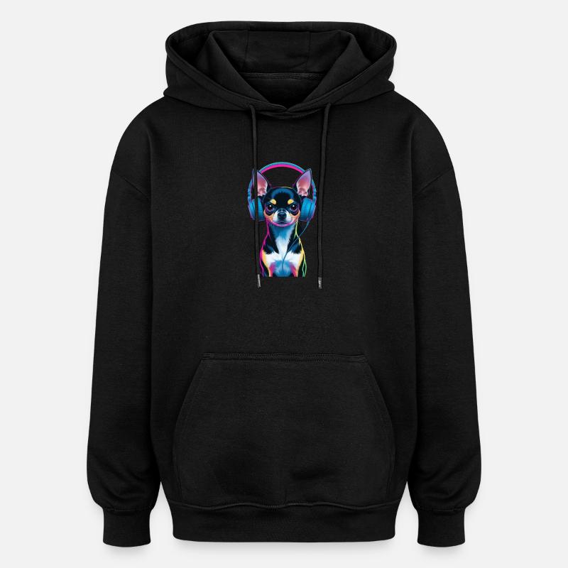 Chihuahua Kopfhörer - Oversized Unisex Hoodie - Schwarz