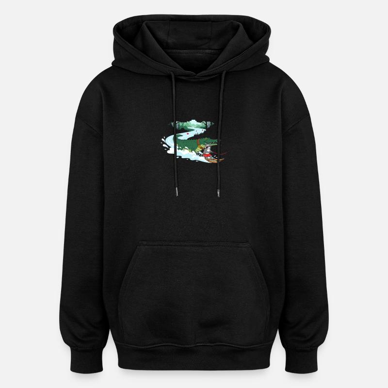 Crocodile Surfeur et Compagnon Chat - Sweat à capuche oversize unisexe - noir