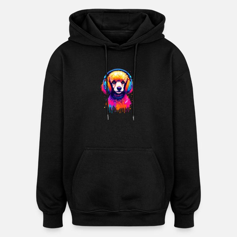 Caniche avec un casque - Sweat à capuche oversize unisexe - noir