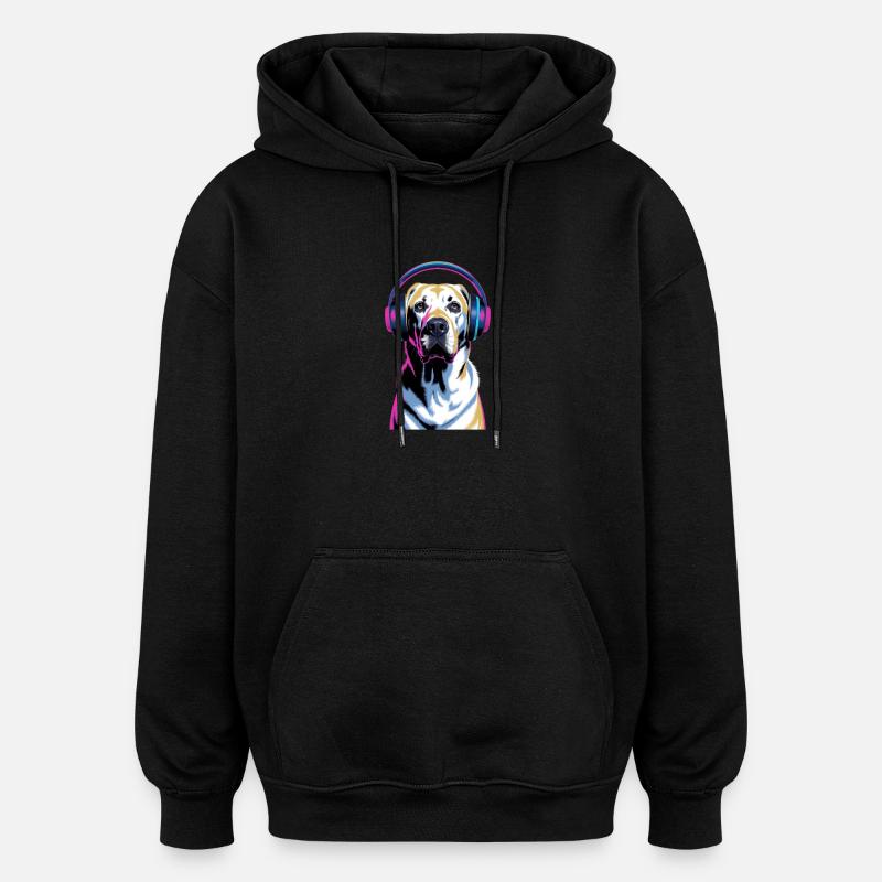 Labrador avec casque - Sweat à capuche oversize unisexe - noir