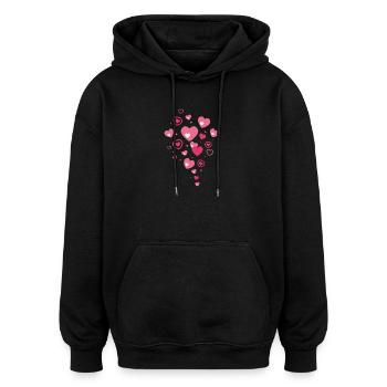 Pink Heart Rain Many Little Hearts - Love Design - Oversized Unisex Hoodie - black - Front - Noah (186cm)