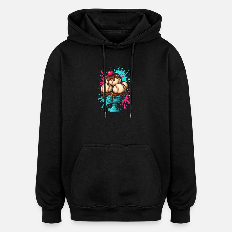 Plaisir Sundae de baseball - Sweat à capuche oversize unisexe - noir