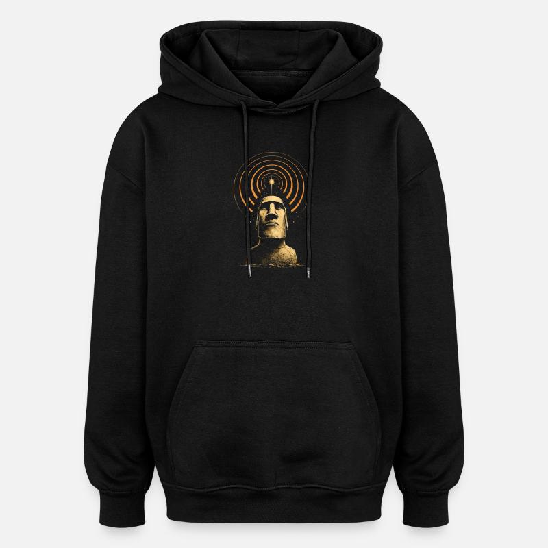 Signal cosmique Moai - Sweat à capuche oversize unisexe - noir