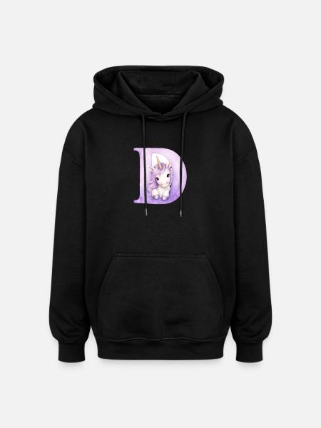 Buchstabe D Lila Einhorn - Oversized Unisex Hoodie - Schwarz