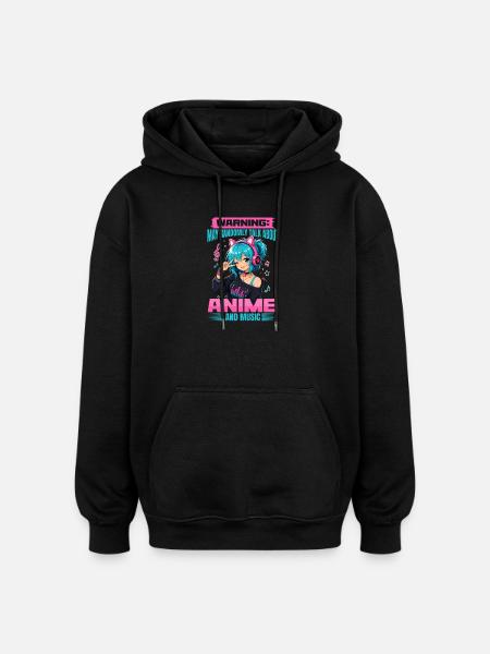 Anime and Music Chibi - Oversized Unisex Hoodie - black