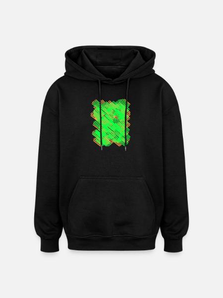 Neon Green-Orange Line Pattern - Oversized Unisex Hoodie - black