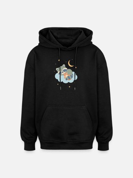 Raccoon and squirrel sleeping - Oversized Unisex Hoodie - black
