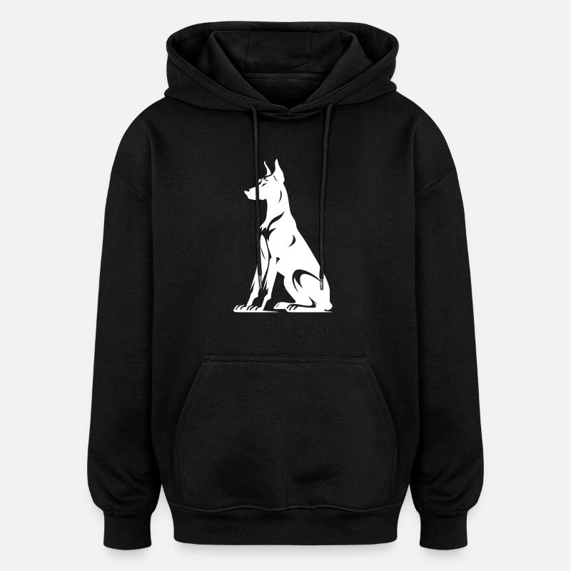 Stylized Doberman Dogs Silhouette - Oversized Unisex Hoodie - black
