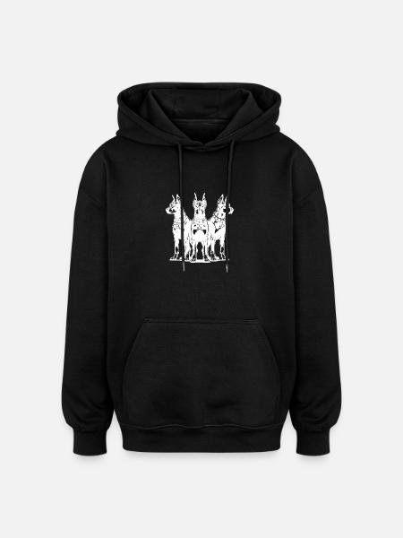 Dobermann-hunder som en vaktgruppe på tre - Oversized unisex-hettegenser - svart