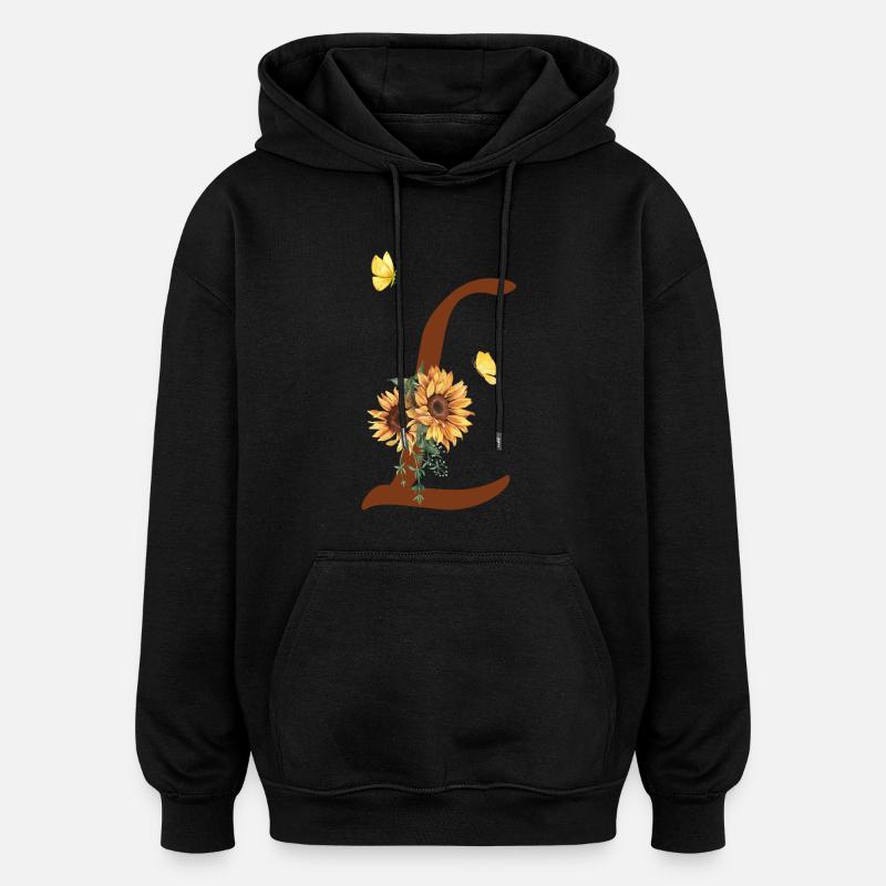 Lettre l tournesol papillon - Sweat à capuche oversize unisexe - noir