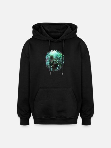 Cat in the magic forest - Oversized Unisex Hoodie - black