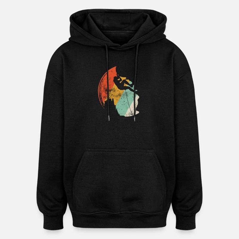 Sunset Surf Silhouette on Retro Arc - Oversized Unisex Hoodie - black