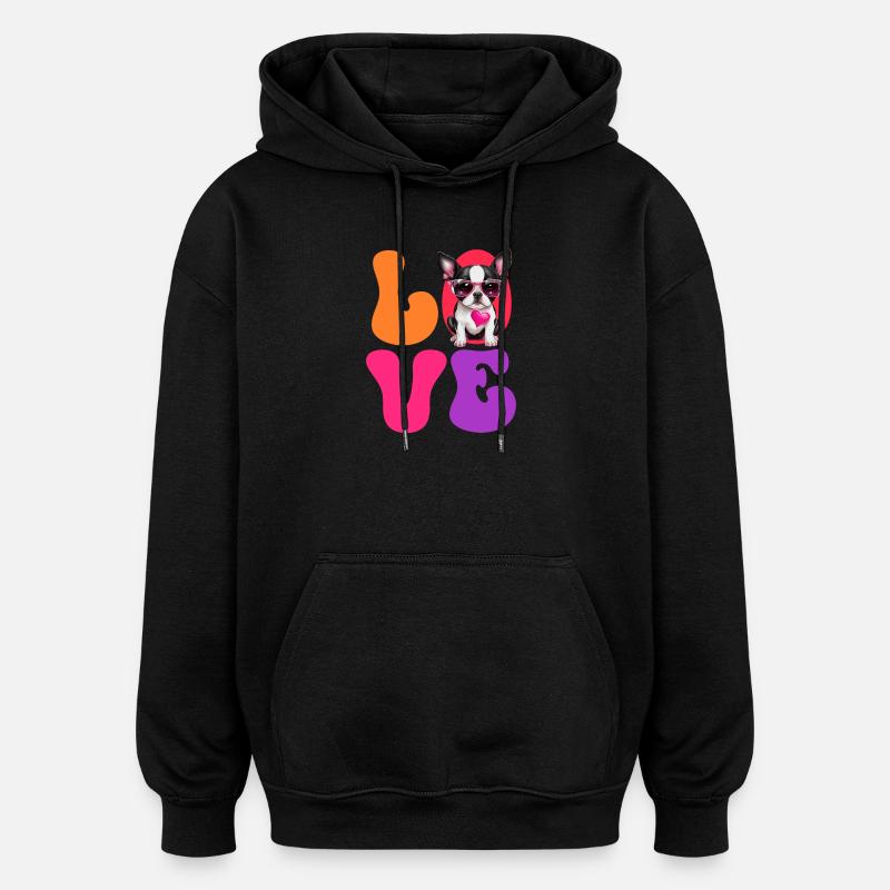 Chien Boston Terrier - Sweat à capuche oversize unisexe - noir