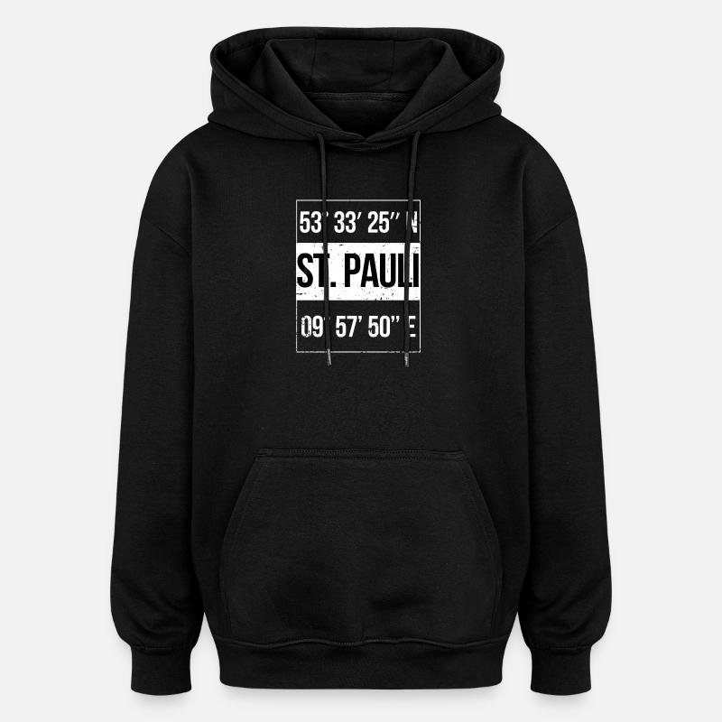 Coordonnées St. Pauli Hamburg - Sweat à capuche oversize unisexe - noir