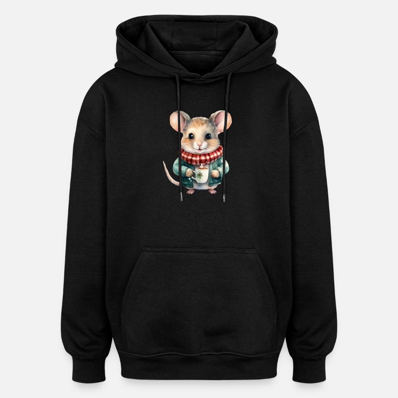 Cuddly Mouse Winter Tea - Oversized Unisex Hoodie - black