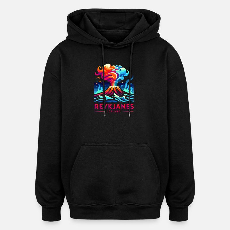 Éruption du volcan de Reykjanes, Islande - Sweat à capuche oversize unisexe - noir