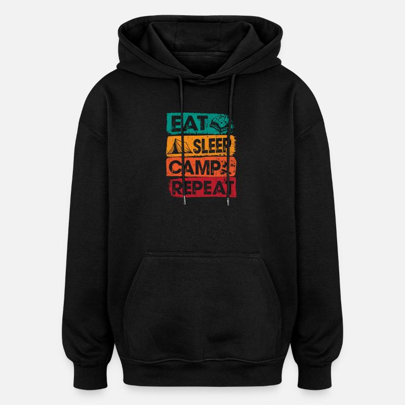 Eat Sleep Camp Repeat Outdoors - Oversized Unisex Hoodie - black