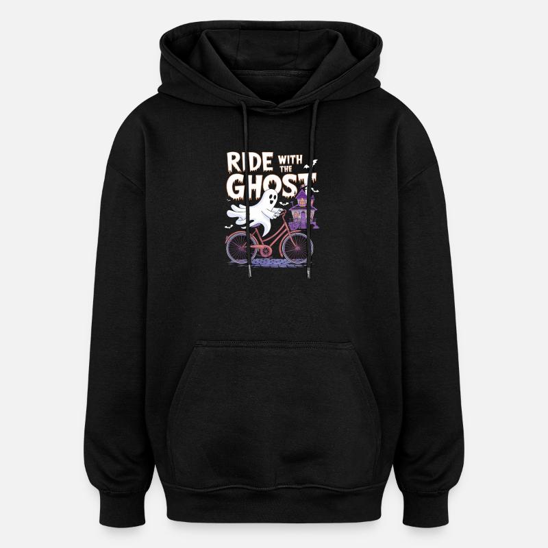 Ghostly Bicycle Ride Halloween Design - Oversized Unisex Hoodie - black