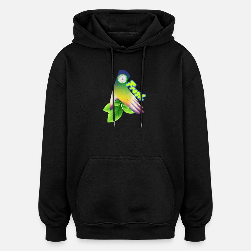 Fresh Gradient Leaf Clock Design - Oversized Unisex Hoodie - black
