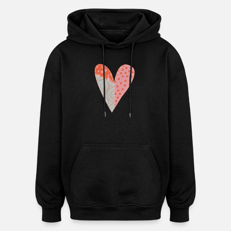 Patchwork Heart No1 - Oversized Unisex Hoodie - black