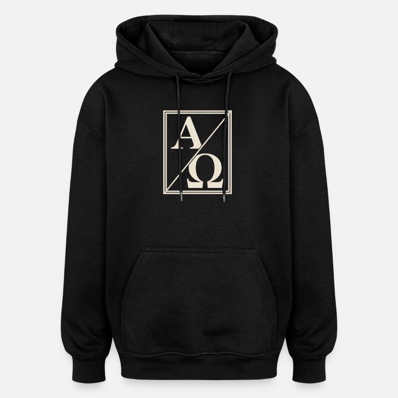 Signe de foi chrétien Alpha Omega - Sweat à capuche oversize unisexe - noir