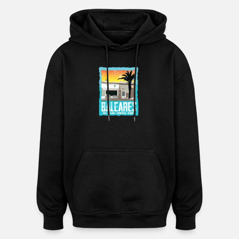 Îles Baléares Coucher de soleil Silhouette - Sweat à capuche oversize unisexe - noir