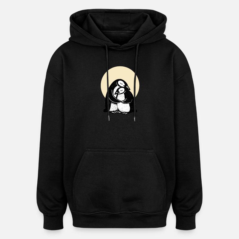 Duo de pingouins câlins - Sweat à capuche oversize unisexe - noir