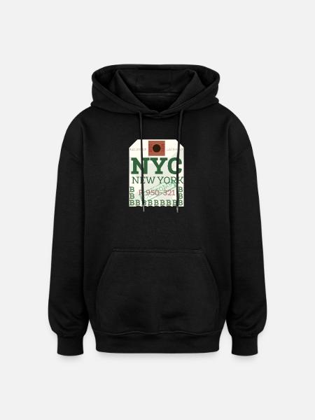 NYC Bold Passport Stamp - Oversized Unisex Hoodie - black