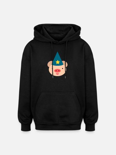 Piggy Magic Hat Cartoon - Oversized Unisex Hoodie - black