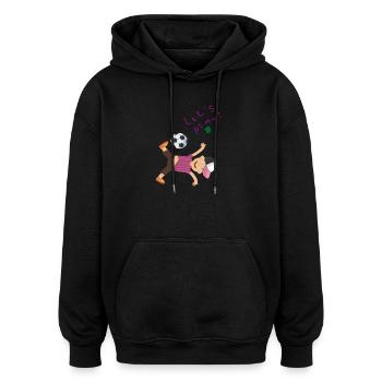 kleiner Junge mit Fußball - Oversized Unisex Hoodie - Schwarz - Vorne - Noah (186cm)