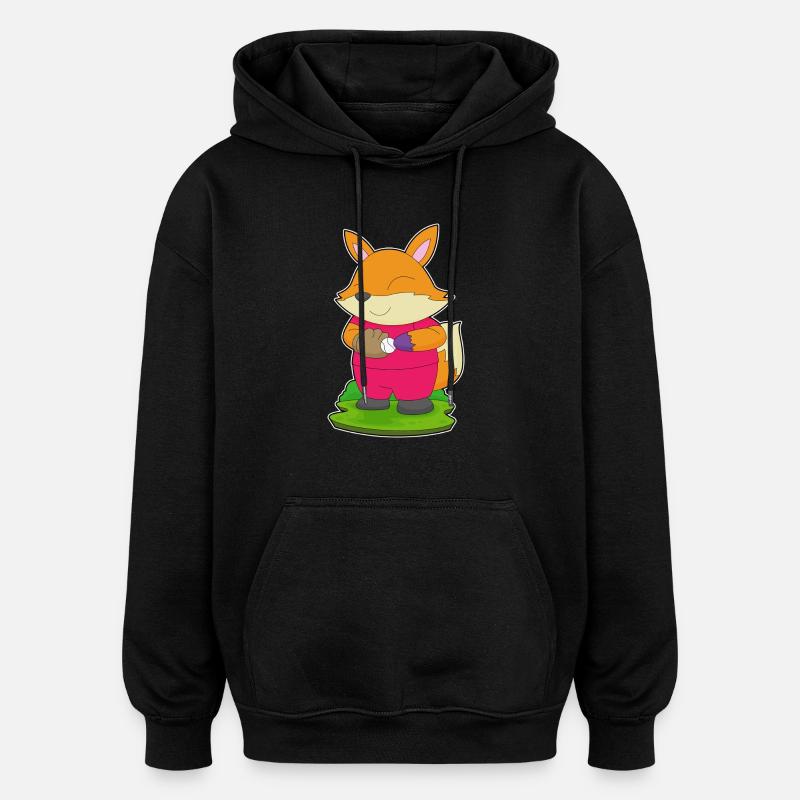 Fox Baseball Baseball Glove - Oversized Unisex Hoodie - black